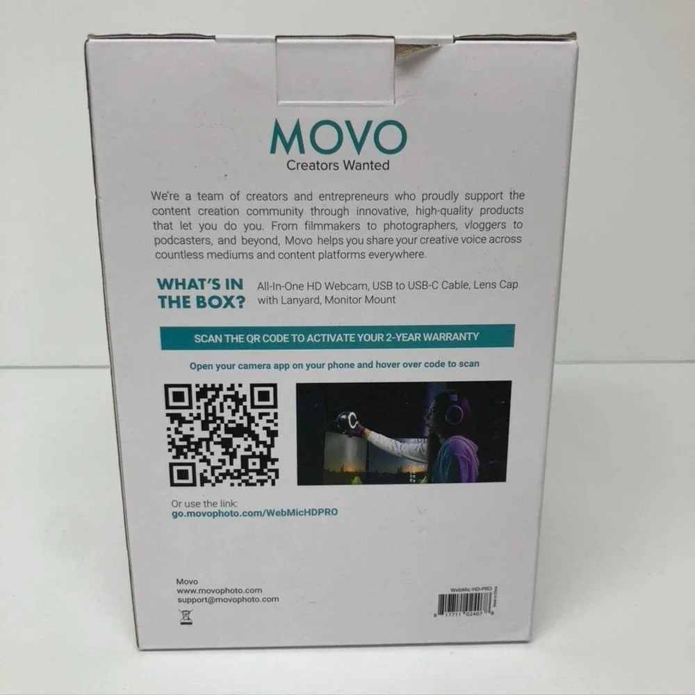 Movo All In one HD Webcam WebMic-HD-Pro Black New USB To USB-C Monitor Mount